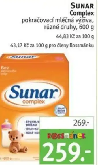 Rossmann SUNAR Complex pokračovací mléčná výživa, různé druhy, 600 g nabídka