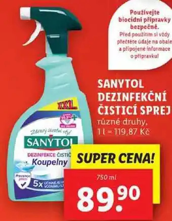 Lidl Sanytol dezinfekční čisticí sprej, 750 ml nabídka
