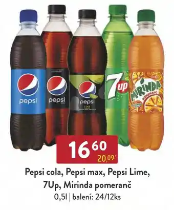 Qanto Pepsi cola, Pepsi max, Pepsi Lime, 7Up, Mirinda pomeranč 0,5L nabídka