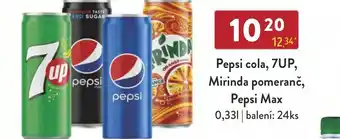Qanto Pepsi cola, 7UP, Mirinda pomeranč, Pepsi Max 0,33L nabídka