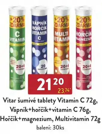 Vitar šumivé tablety Vitamin C 72g, Vápník+hořčík+vitamin C 76g, Hořčík+magnezium, Multivitamin 72g