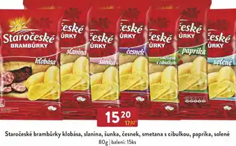 Qanto Staročeské brambůrky klobása, slanina, šunka, česnek, smetana s cibulkou, paprika, solené 80g nabídka