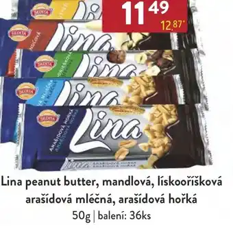 Qanto Lina peanut butter, mandlová, lískooříšková arašídová mléčná, arašídová hořká 50g nabídka