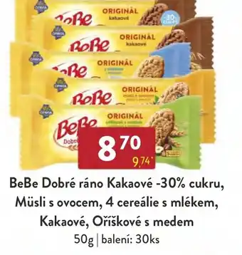 Qanto BeBe Dobré ráno Kakaové -30% cukru, Müsli s ovocem, 4 cereálie s mlékem, Kakaové, Oříškové s medem nabídka