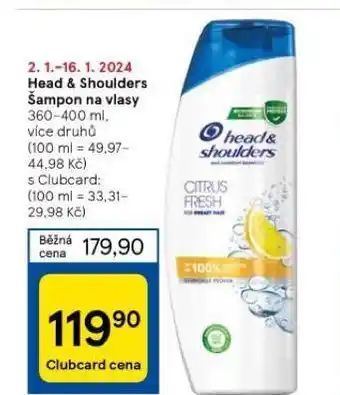 Tesco Head&shoulders šampon nabídka