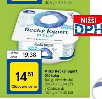 Tesco Milko řecký jogurt 0% tuku nabídka