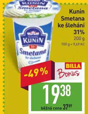 Billa Kunín Smetana ke šlehání 31% 200 g nabídka