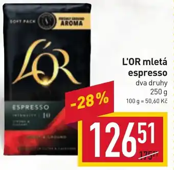 Billa L'OR mletá espresso nabídka