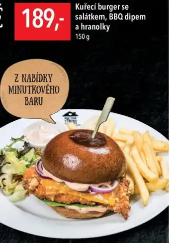 Globus Kuřecí burger se salátkem, BBQ dipem a hranolky nabídka