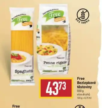 Billa Free bezlepkové těstoviny nabídka