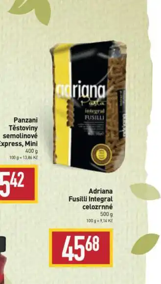Billa Adriana těstoviny nabídka