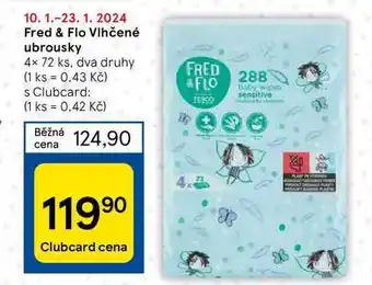 Tesco Fred & flo vlhčené ubrousky 4 x 72 ks nabídka