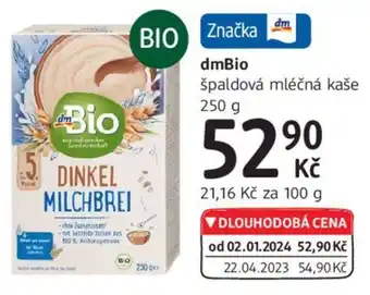 dm drogerie dmBio špaldová mléčná kaše nabídka