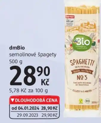 dm drogerie dmBio semolinové špagety nabídka
