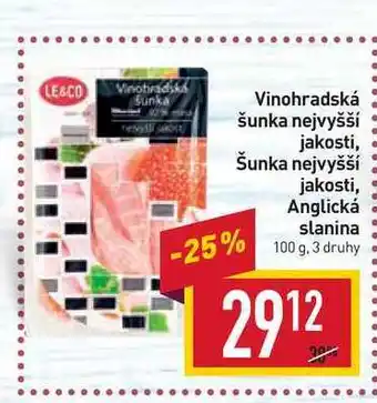 Billa Vinohradská šunka nejvyšší jakosti 100g nabídka