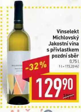 Billa Vinselekt michlovský jakostní vína s přívlastkem pozdní sběr 0,75l nabídka