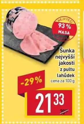 Billa Šunka nejvyšší jakosti z pultu lahůdek cena za 100 g nabídka