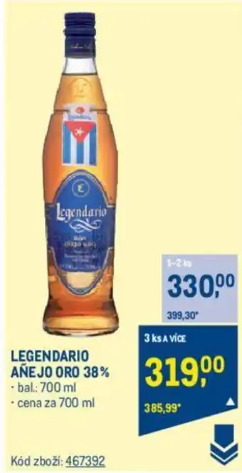 Makro LEGENDARIO AÑEJO ORO 38% nabídka