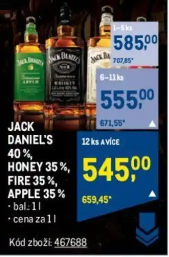 Makro JACK DANIEL'S 40% HONEY 35% FIRE 35% APPLE 35% nabídka