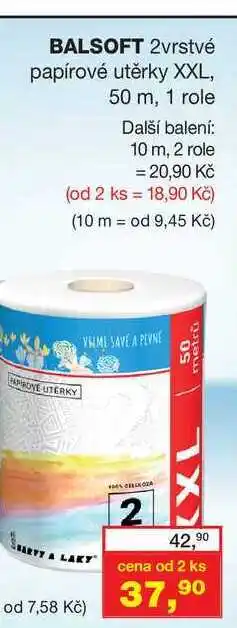 Ráj drogerie Balsoft 2vrstvé papírové utěrky xxl, 50 m, 1 role nabídka