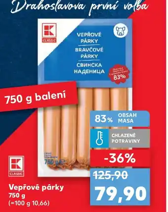 Kaufland Vepřové párky 750 g nabídka