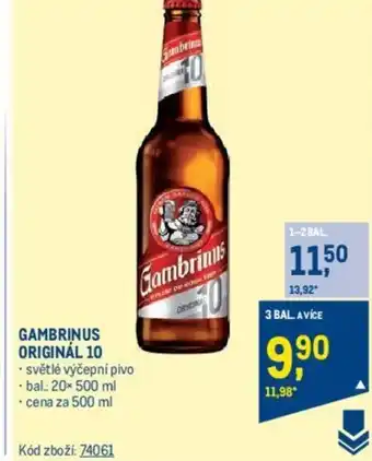 Makro GAMBRINUS ORIGINÁL 10 nabídka