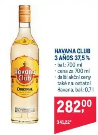 Makro HAVANA CLUB 3 AÑOS 37,5% nabídka