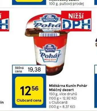 Tesco Mlékárna kunín pohár mléčný dezert nabídka