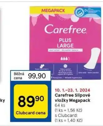 Tesco Carefree slipové vložky megapack nabídka