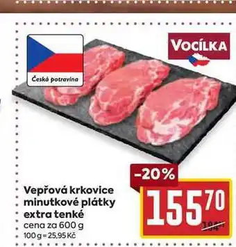 Billa Vepřová krkovice minutkové plátky extra tenké cena za 600 g nabídka