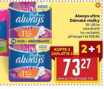 Billa Always ultra dámské vložky 10-20 ks nabídka