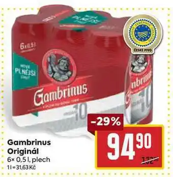 Billa Gambrinus originál 6x 0,5l, plech nabídka