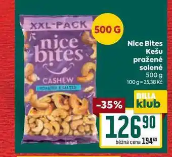 Billa Nice bites kešu pražené solené 500 g nabídka