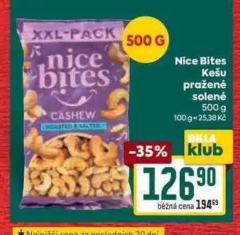 Billa Nice bites kešu pražené solené 500 g nabídka