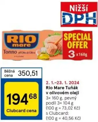 Tesco Rio Mare Tuňák v olivovém oleji nabídka