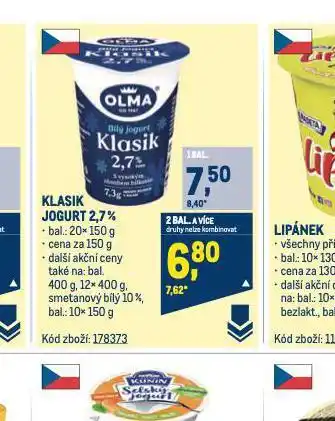 Makro Klasik jogurt 2,7% nabídka