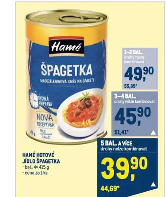 Makro Hamé hotové jídlo špagetka nabídka