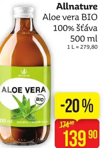 Teta Allnature Aloe vera BIO 100% šťáva 500 ml nabídka