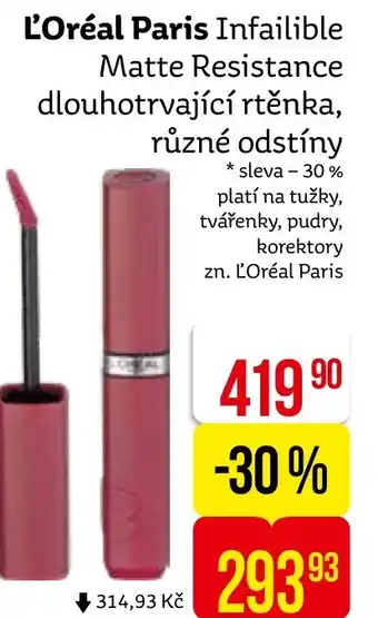Teta L'Oréal Paris Infailible Matte Resistance dlouhotrvající rtěnka, různé odstíny nabídka
