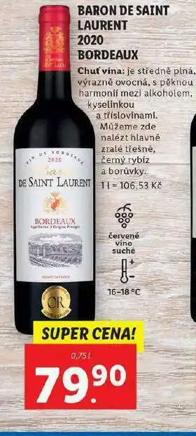 Lidl Baron de saint laurent 2020 bordeaux nabídka
