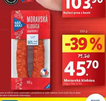 Lidl Moravská klobása nabídka