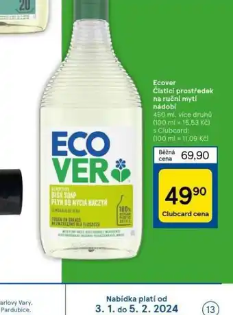 Tesco Ecover čistící prostředek na ruční mytí nádobí nabídka
