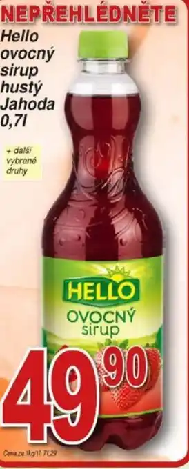 Hruška Hello ovocný sirup hustý Jahoda 0,7L nabídka