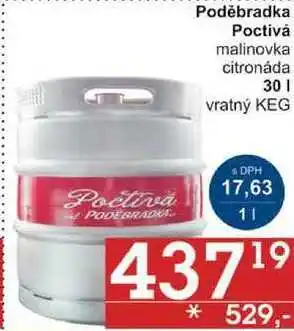Jip Poděbradka poctivá malinovka citronáda, 30 l nabídka