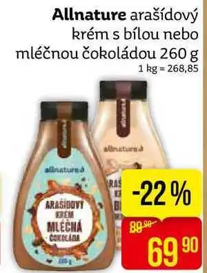 Teta Allnature arašídový krém s bílou nebo mléčnou čokoládou 260 g nabídka