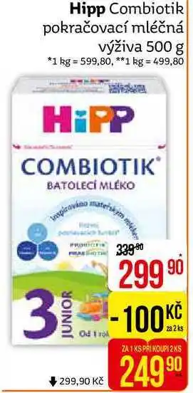 Teta Hipp combiotik pokračovací mléčná výživa 500 g nabídka