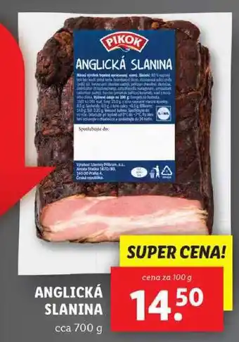 Lidl Anglická slanina, cena za 100 g nabídka