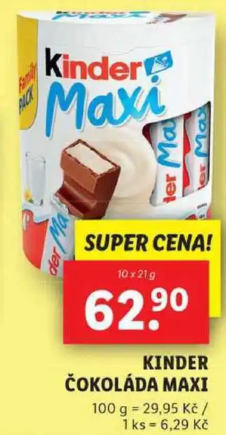 Lidl Kinder čokoláda maxi, 10x 21 g nabídka