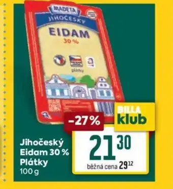 Billa Jihočeský Eidam 30% Plátky 100 g nabídka