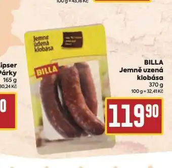 Billa Jemně uzená klobása nabídka
